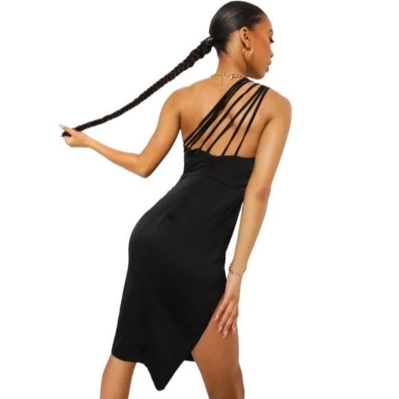 Boohoo Black Strappy Back One Shoulder Midi Dress Size 8 - Picture 5 of 17
